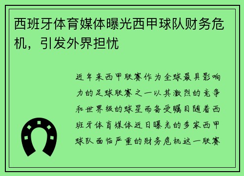 西班牙体育媒体曝光西甲球队财务危机，引发外界担忧